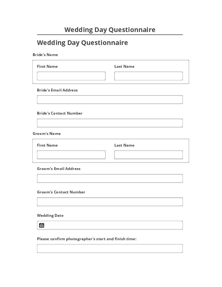 Synchronize Wedding Day Questionnaire