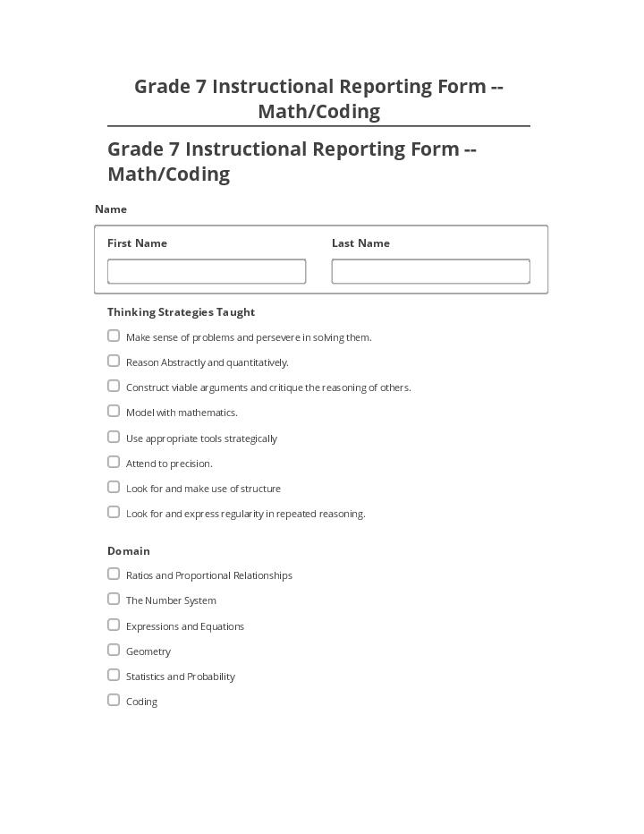 Integrate Grade 7 Instructional Reporting Form -- Math/Coding with Microsoft Dynamics