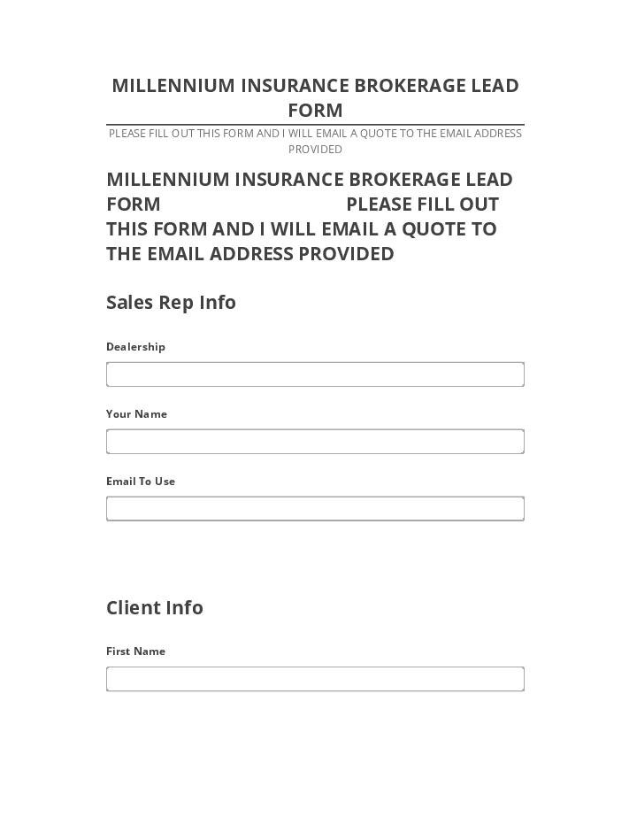 Extract MILLENNIUM INSURANCE BROKERAGE LEAD FORM from Salesforce