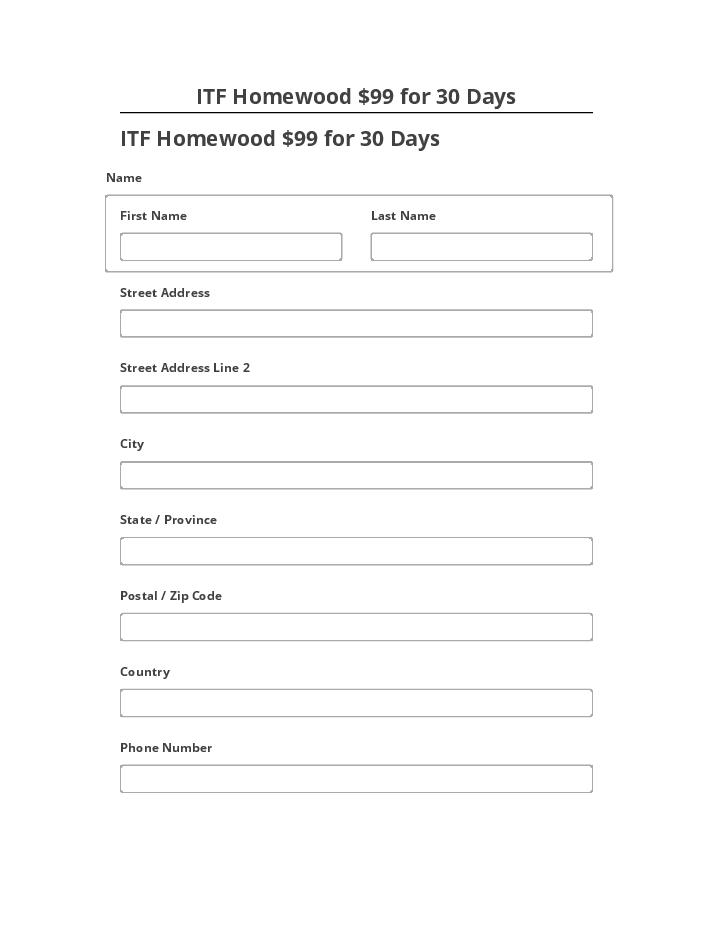Arrange ITF Homewood $99 for 30 Days in Salesforce