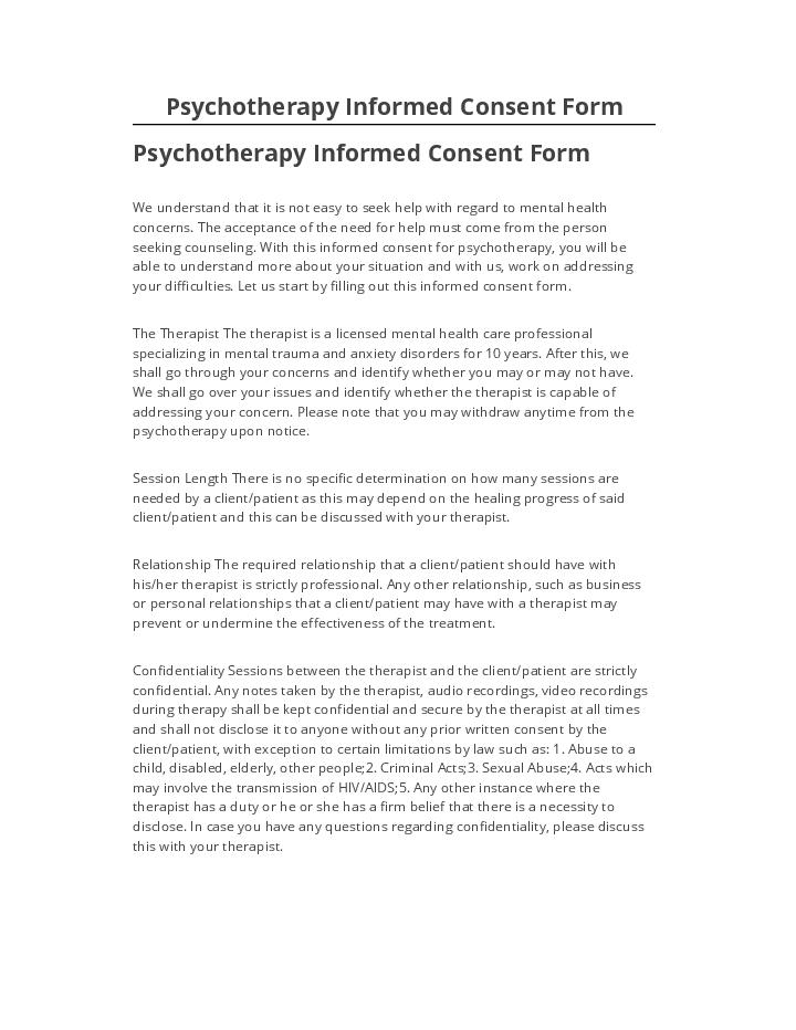 Incorporate Psychotherapy Informed Consent Form in Netsuite