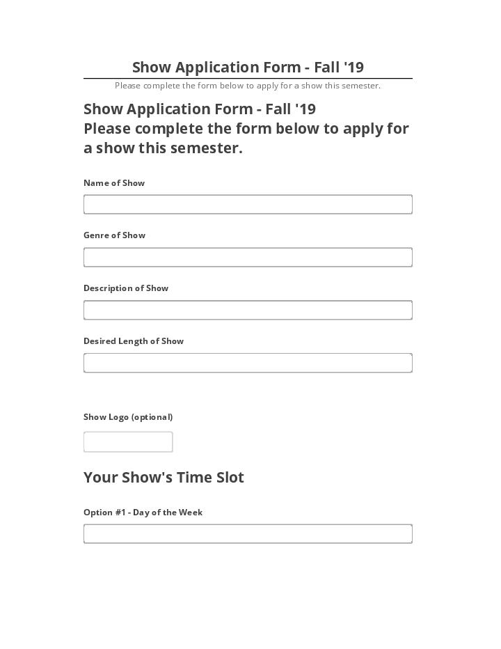 Manage Show Application Form - Fall '19 in Netsuite