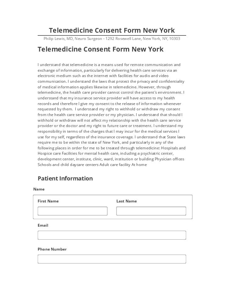 Export Telemedicine Consent Form New York to Salesforce