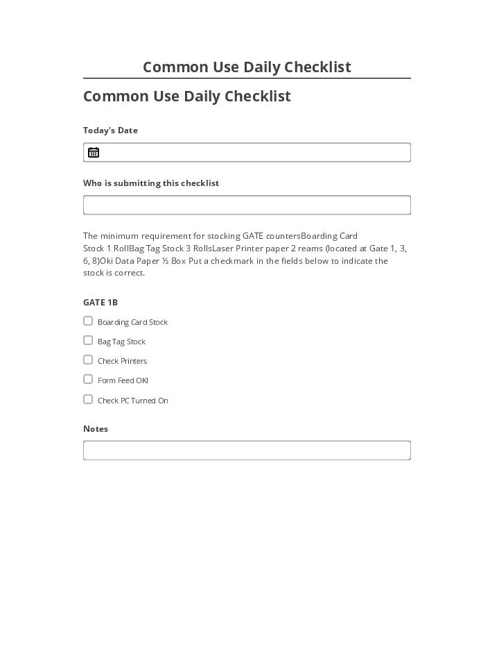 Incorporate Common Use Daily Checklist