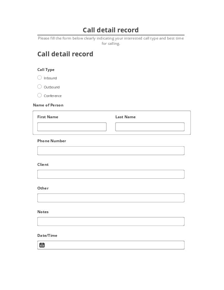 Pre-fill Call detail record
