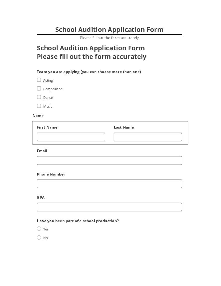 Synchronize School Audition Application Form with Netsuite