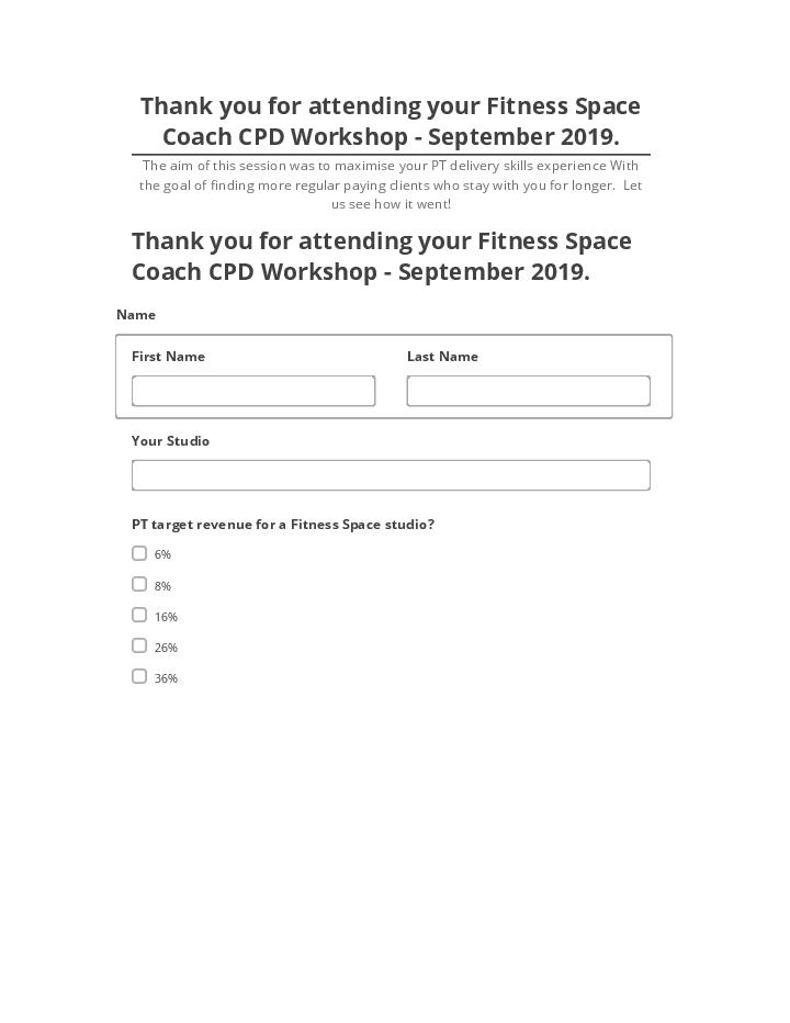 Arrange Thank you for attending your Fitness Space Coach CPD Workshop - September 2019. in Netsuite