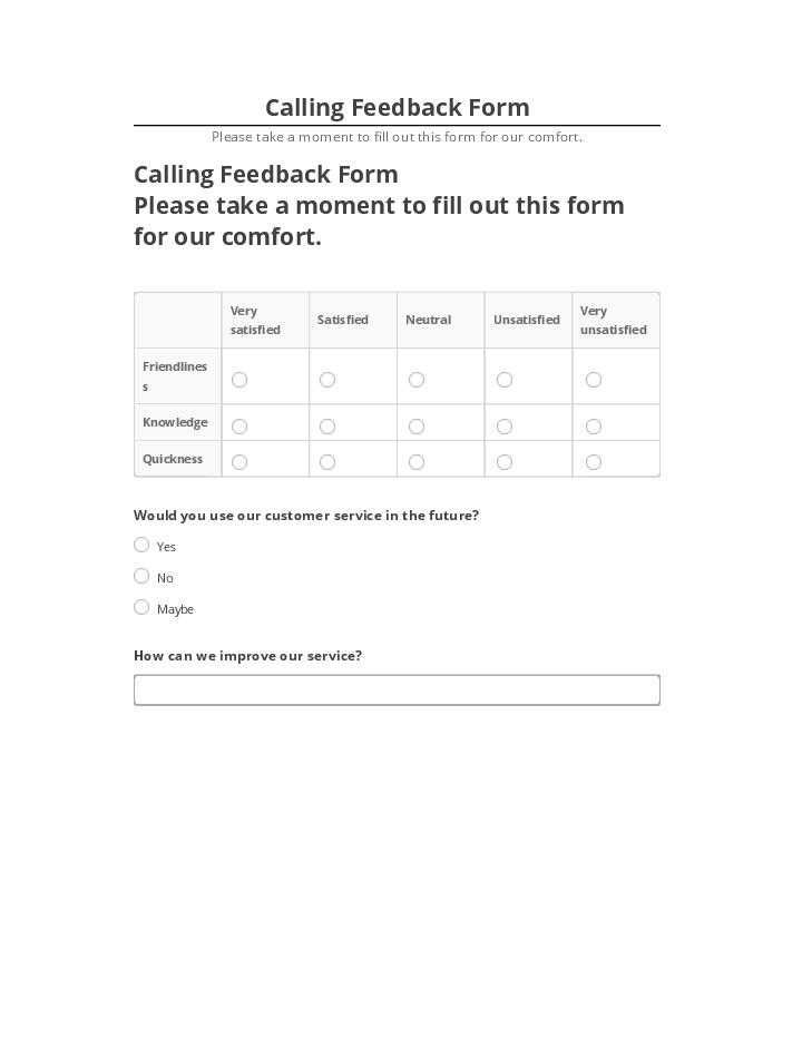 Arrange Calling Feedback Form in Netsuite