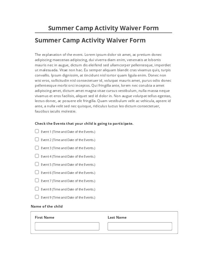 Synchronize Summer Camp Activity Waiver Form with Netsuite