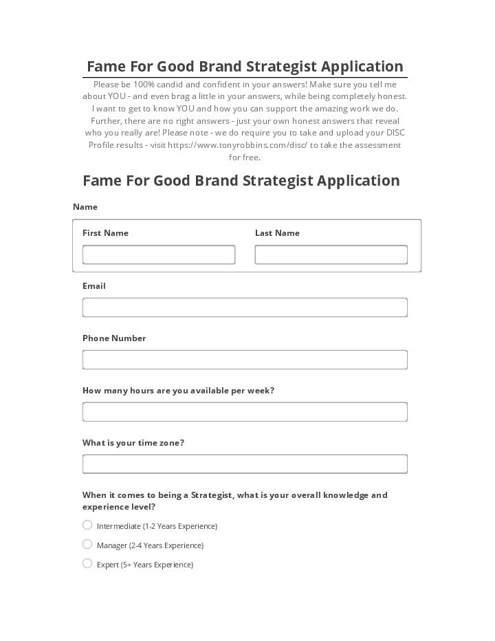 Incorporate Fame For Good Brand Strategist Application in Salesforce