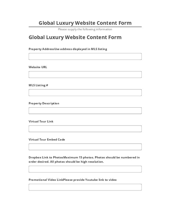 Archive Global Luxury Website Content Form