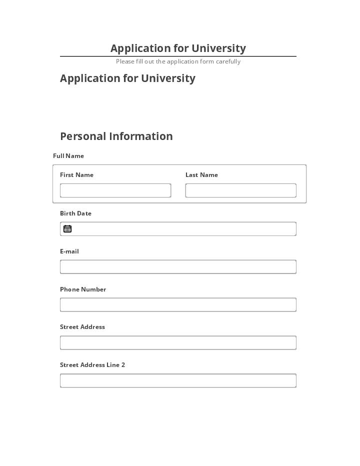 Export Application for University to Salesforce