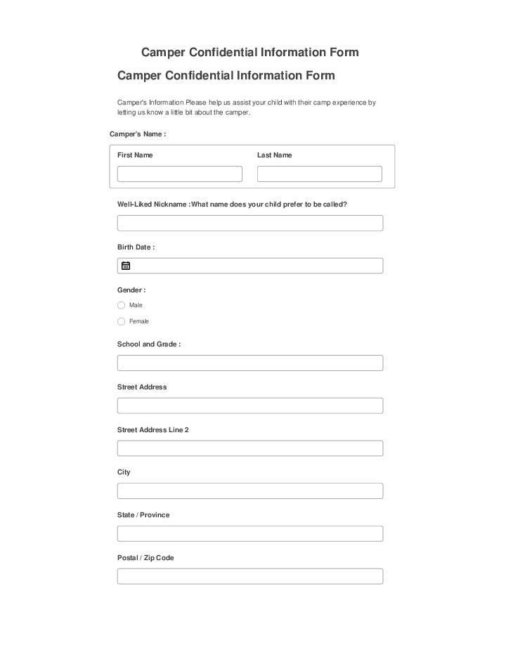 Manage Camper Confidential Information Form in Netsuite