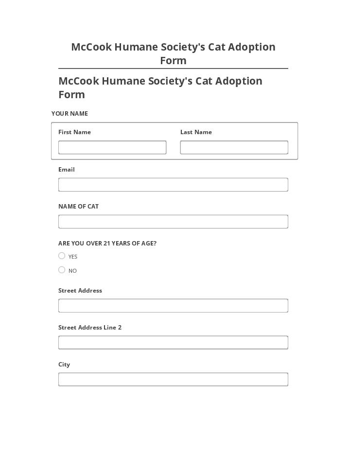 Export McCook Humane Society's Cat Adoption Form to Netsuite
