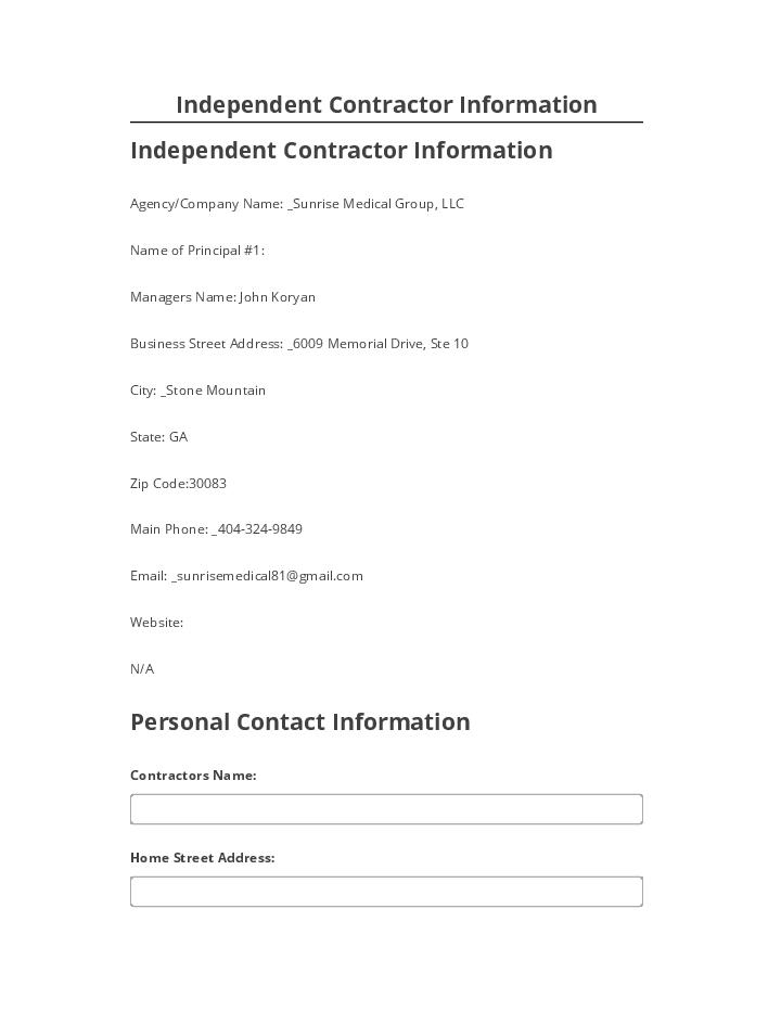 Pre-fill Independent Contractor Information from Microsoft Dynamics
