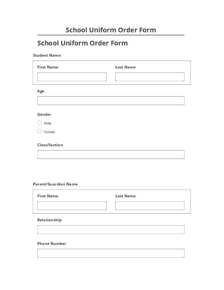 Archive School Uniform Order Form