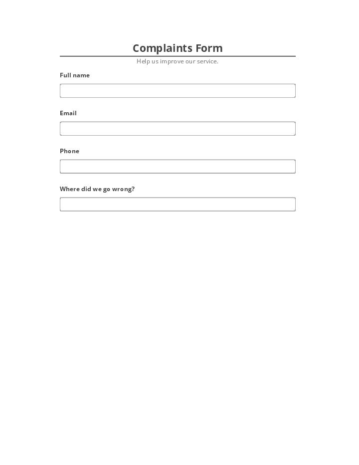 Extract Complaints Form from Netsuite