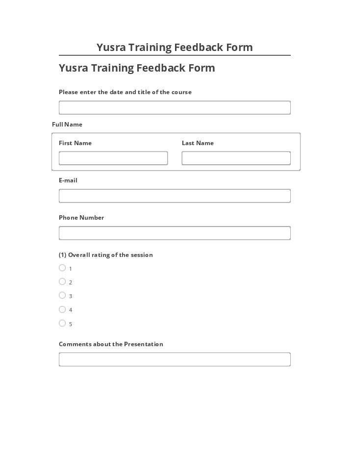 Arrange Yusra Training Feedback Form
