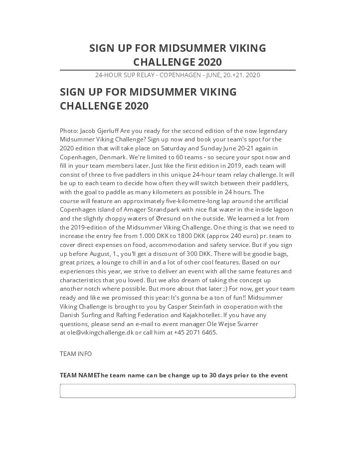 Synchronize SIGN UP FOR MIDSUMMER VIKING CHALLENGE 2020 with Salesforce