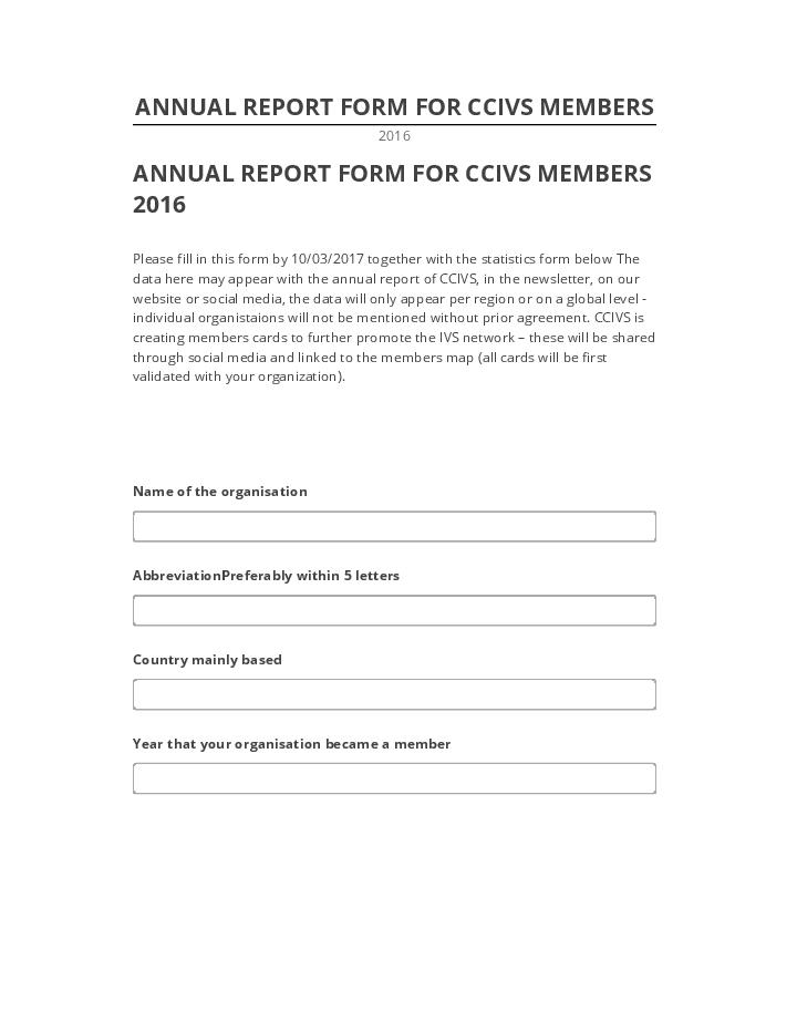Manage ANNUAL REPORT FORM FOR CCIVS MEMBERS in Netsuite