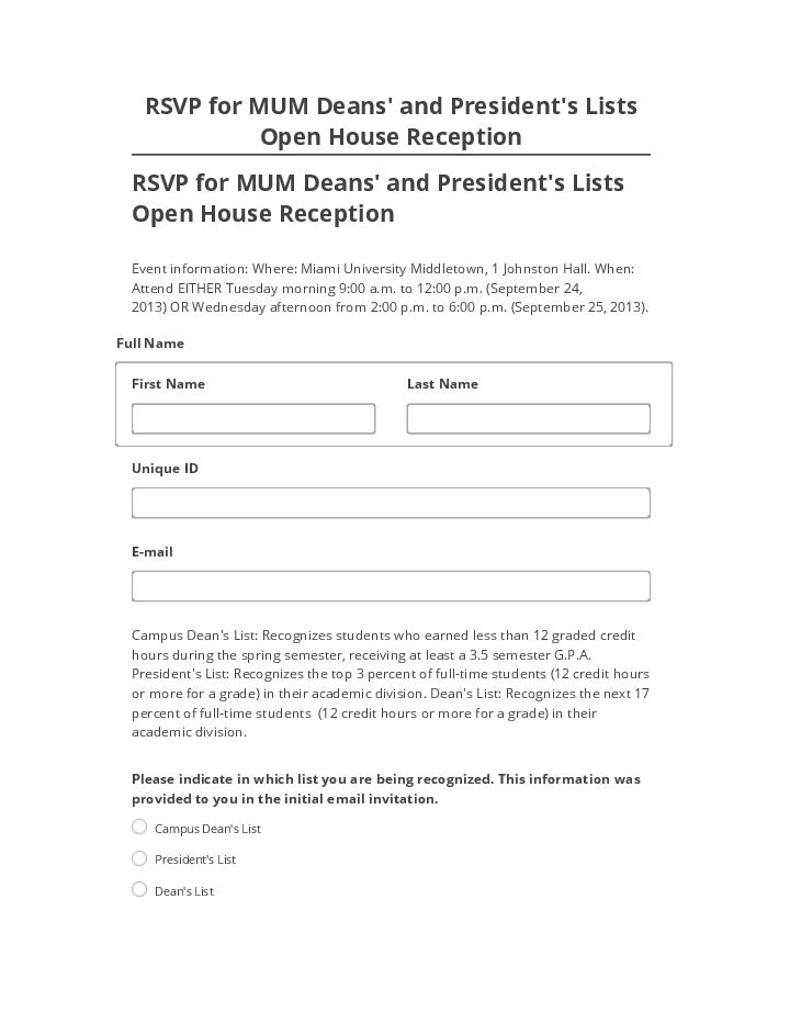 Export RSVP for MUM Deans' and President's Lists Open House Reception