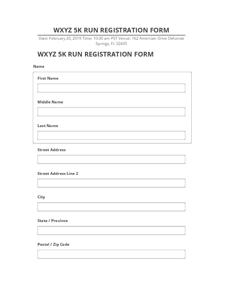 Extract WXYZ 5K RUN REGISTRATION FORM from Netsuite