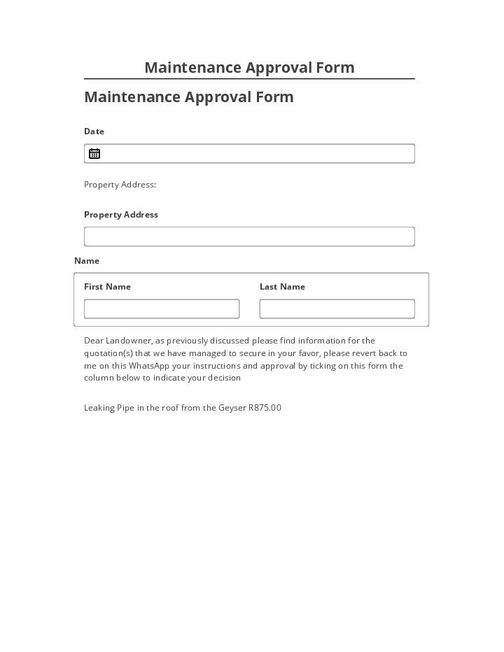 Synchronize Maintenance Approval Form with Salesforce