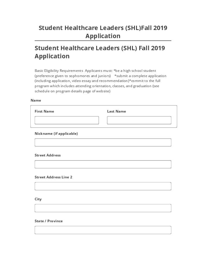 Integrate Student Healthcare Leaders (SHL)Fall 2019 Application with Netsuite