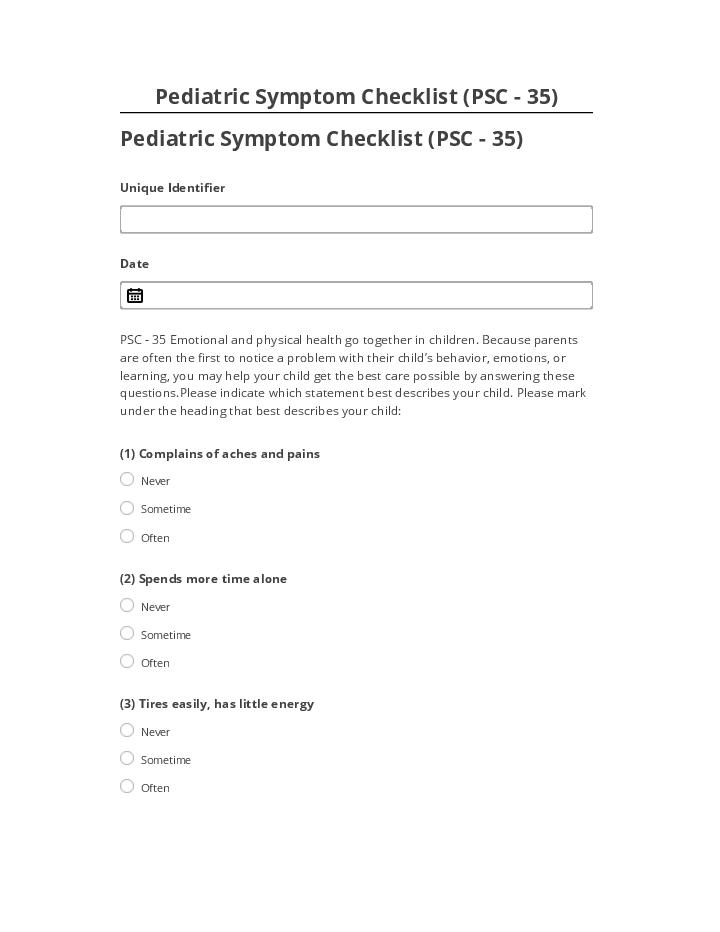 Integrate Pediatric Symptom Checklist (PSC - 35) with Netsuite