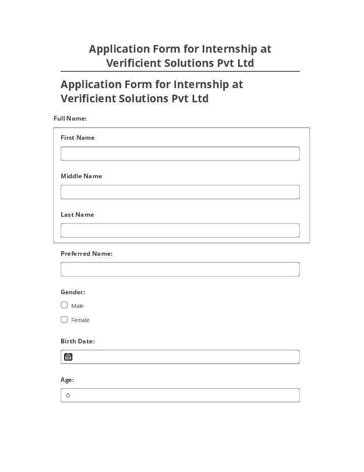 Update Application Form for Internship at Verificient Solutions Pvt Ltd from Netsuite
