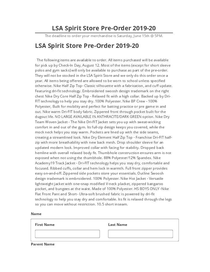 Integrate LSA Spirit Store Pre-Order 2019-20 with Salesforce