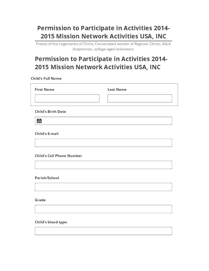 Pre-fill Permission to Participate in Activities 2014-2015 Mission Network Activities USA, INC from Netsuite