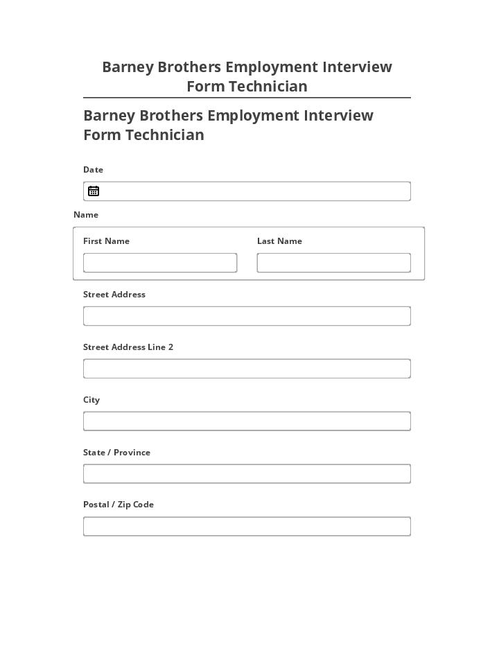 Archive Barney Brothers Employment Interview Form Technician