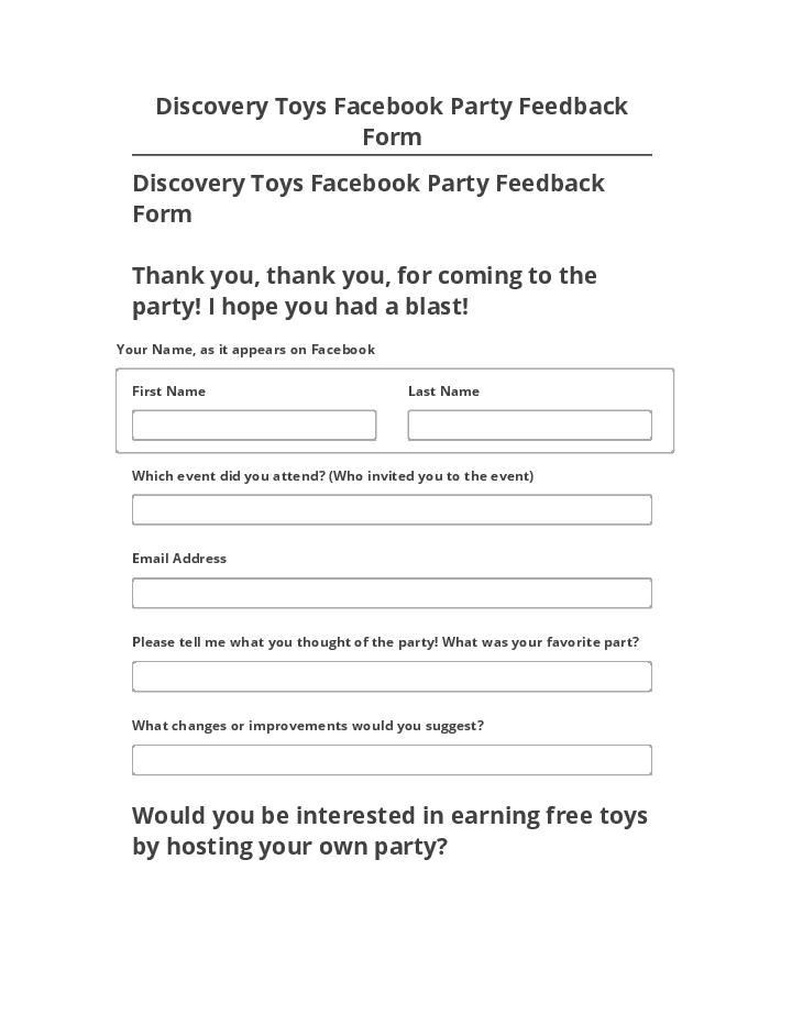 Integrate Discovery Toys Facebook Party Feedback Form