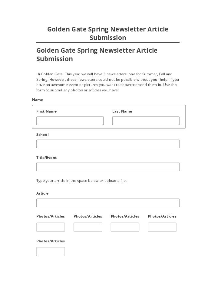 Integrate Golden Gate Spring Newsletter Article Submission with Salesforce