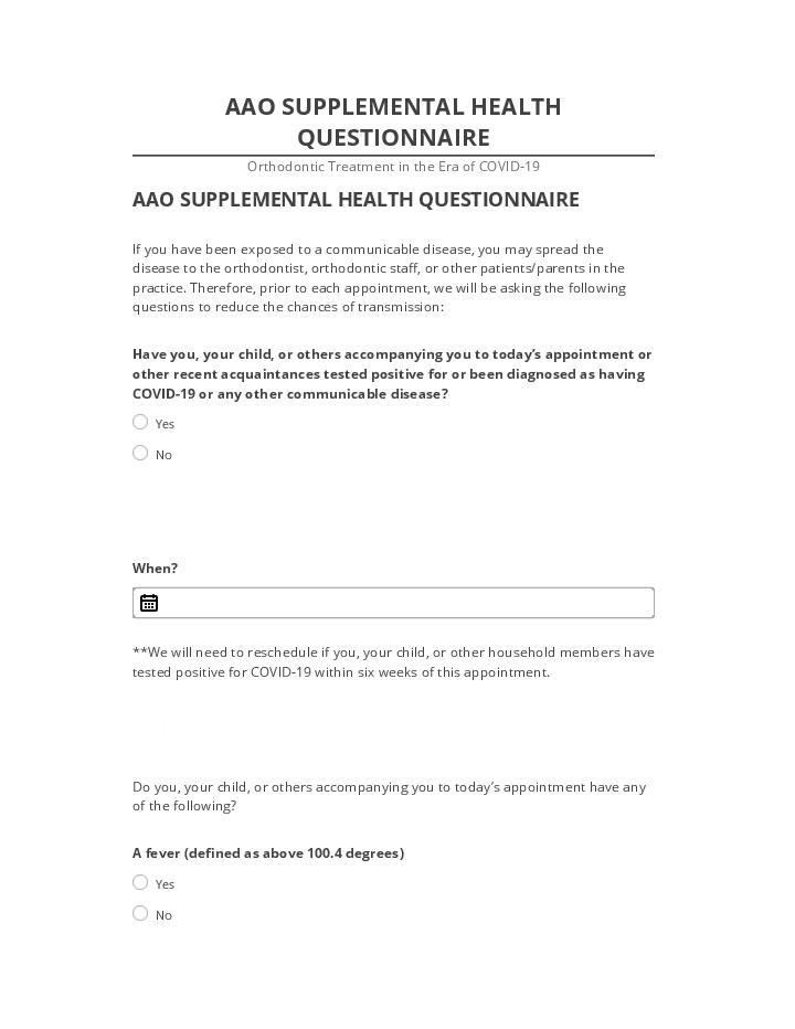 Arrange AAO SUPPLEMENTAL HEALTH QUESTIONNAIRE in Salesforce