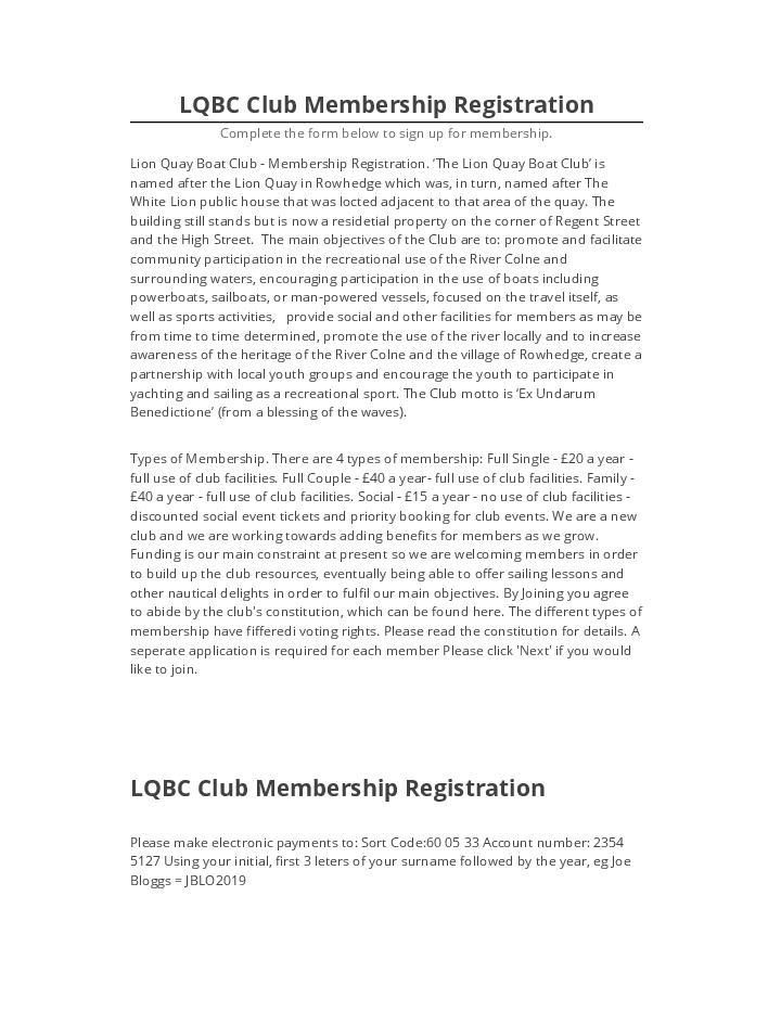Synchronize LQBC Club Membership Registration with Salesforce
