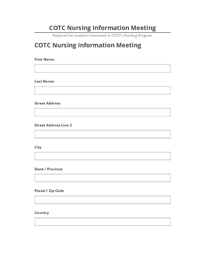 Export COTC Nursing Information Meeting to Salesforce