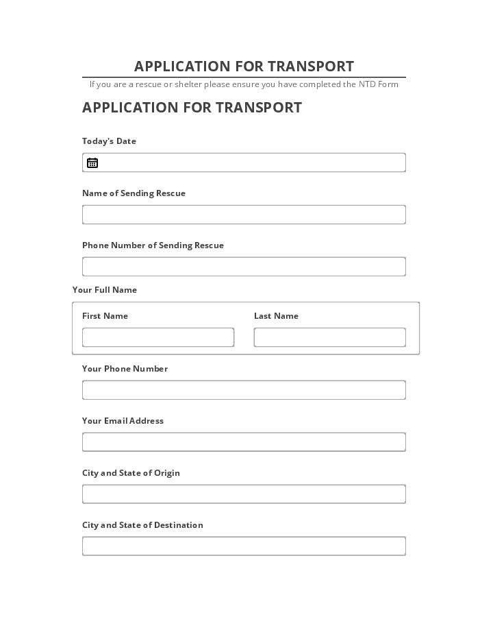 Synchronize APPLICATION FOR TRANSPORT with Microsoft Dynamics