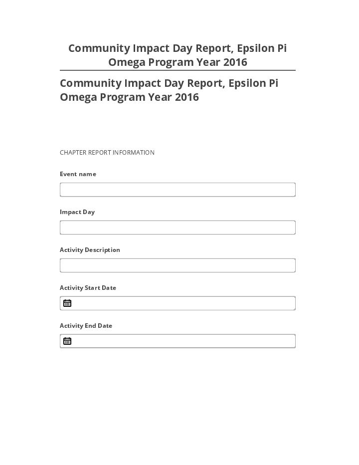 Manage Community Impact Day Report, Epsilon Pi Omega Program Year 2016 in Microsoft Dynamics