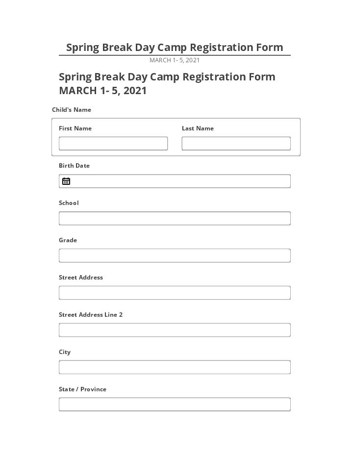 Pre-fill Spring Break Day Camp Registration Form from Netsuite