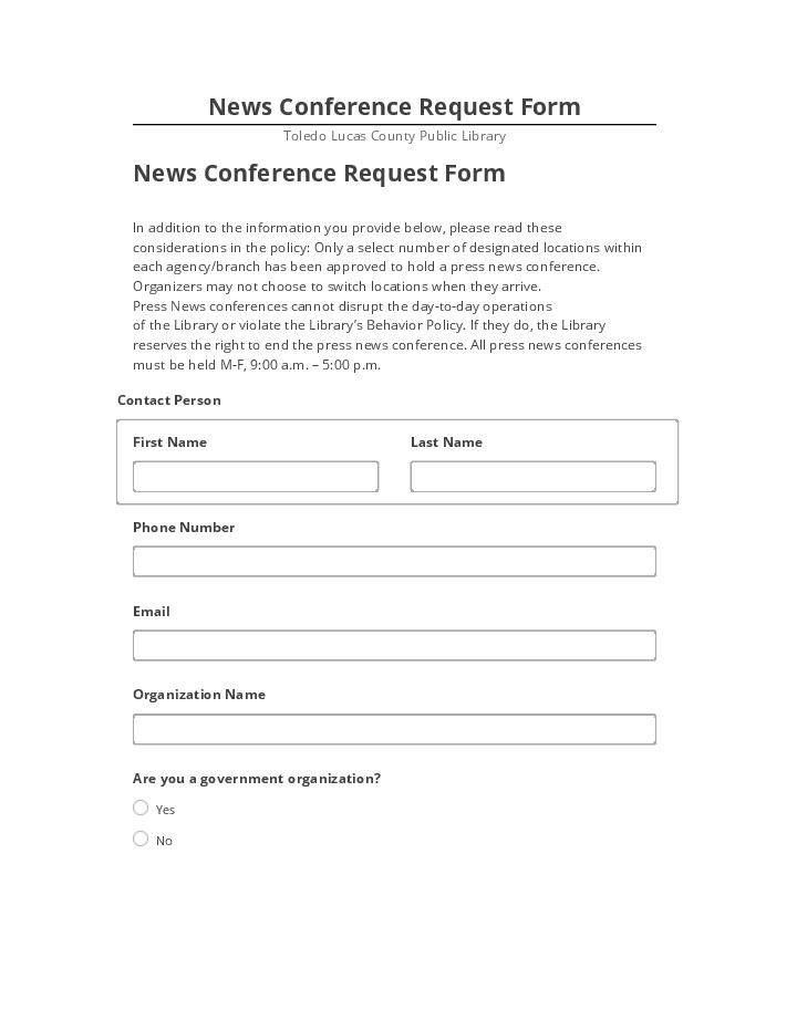 Arrange News Conference Request Form in Salesforce