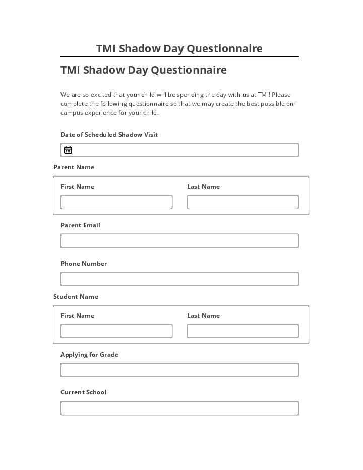 Update TMI Shadow Day Questionnaire from Microsoft Dynamics