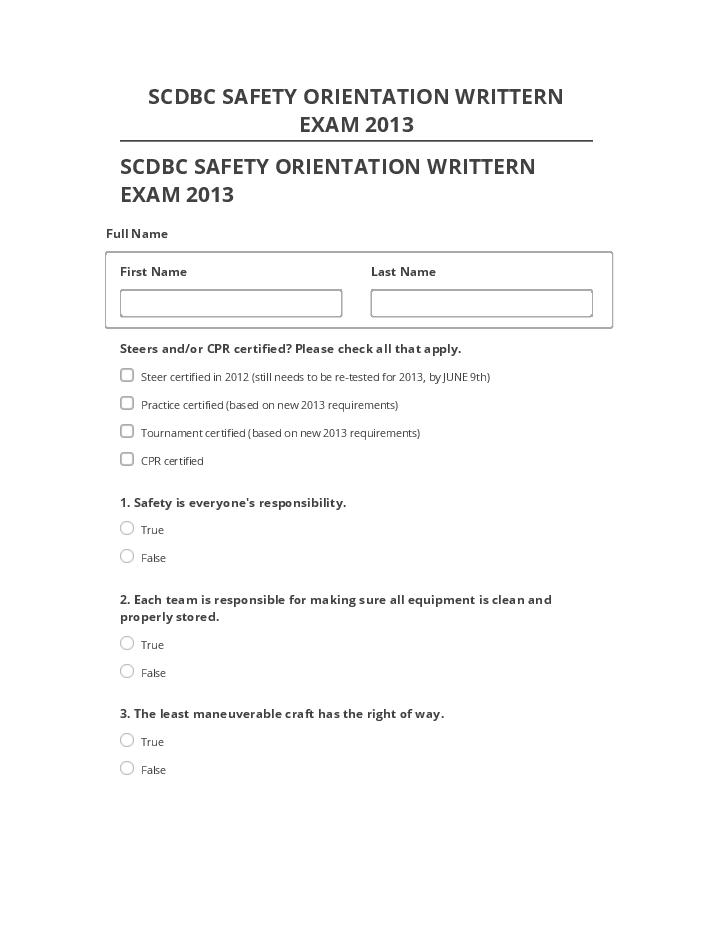 Incorporate SCDBC SAFETY ORIENTATION WRITTERN EXAM 2013