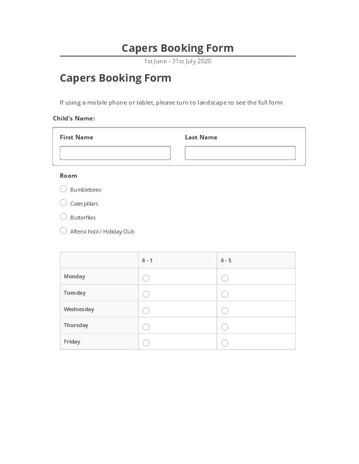 Arrange Capers Booking Form in Microsoft Dynamics