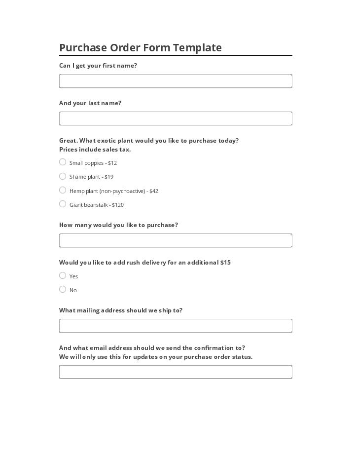 Pre-fill Purchase Order Form Template from Netsuite