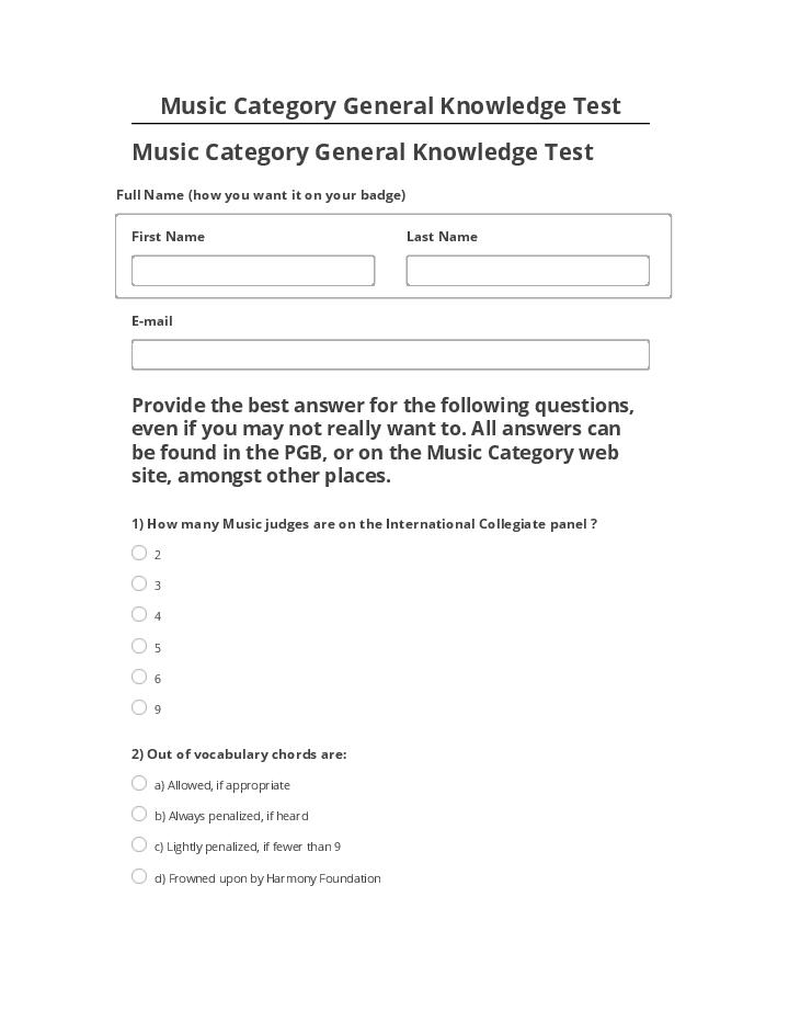 Pre-fill Music Category General Knowledge Test