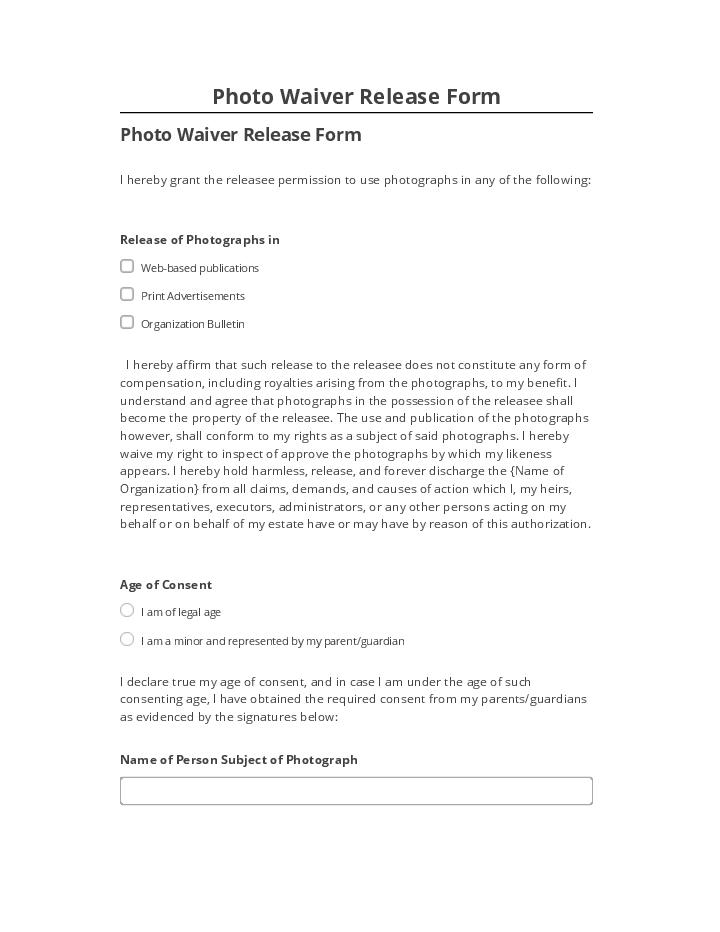 Arrange Photo Waiver Release Form in Salesforce