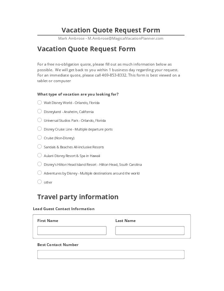 Incorporate Vacation Quote Request Form in Salesforce