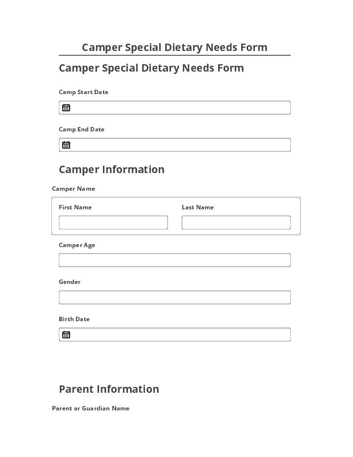 Integrate Camper Special Dietary Needs Form with Netsuite